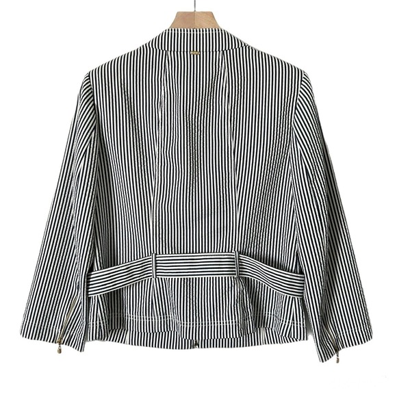 St. John Zip Up Lightweight Blazer Jacket in Navy White Stripe Size Medium - Picture 4 of 8